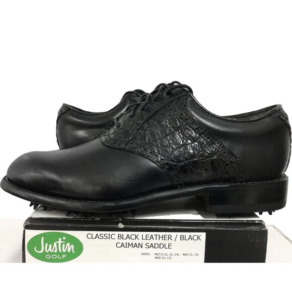 NEW $550 Justin Boots Golf Shoes!  8.5 W  Black  Handcrafted Alligator & Leather main image 10